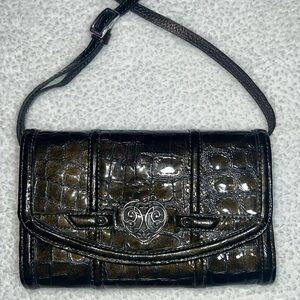 Brighton Crossbody olive green color , crocodile pattern , leather